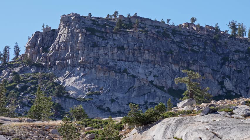 Geological close view of granite strata in the Yosemite High Sierra wilderness.