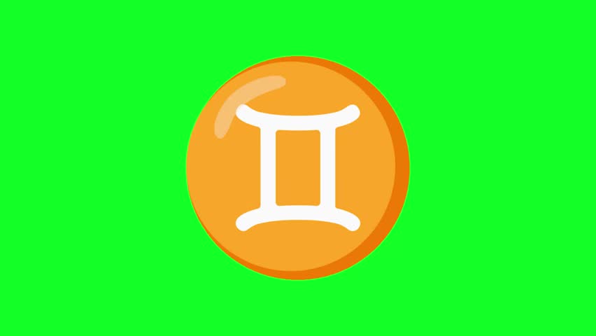 Animated Gemini icon featuring the twin symbol moving over a bright green chroma key background, ideal for astrology videos and editable overlays.