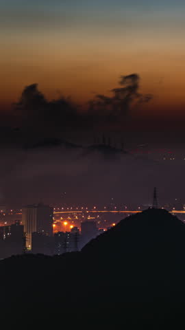Industrial civilization and mountain mist at sunrise in Beijing, China