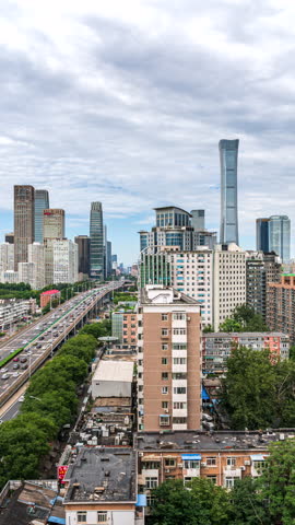 The harmonious beauty of bustling avenues and modern building complexes in Beijing, China