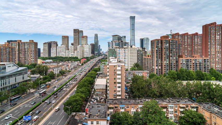 The harmonious beauty of bustling avenues and modern building complexes in Beijing, China