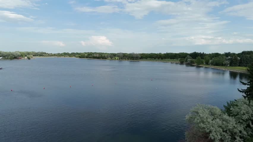 Aerial Over Henderson Lake Revealing Golf Course in Lethbridge Alberta