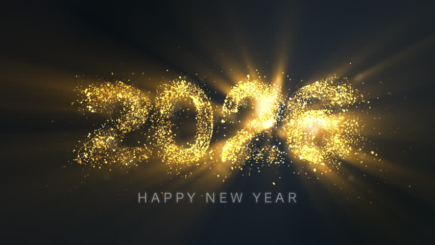 Happy New Year 2026 Celebration with Golden Sparkling Particle Light Background