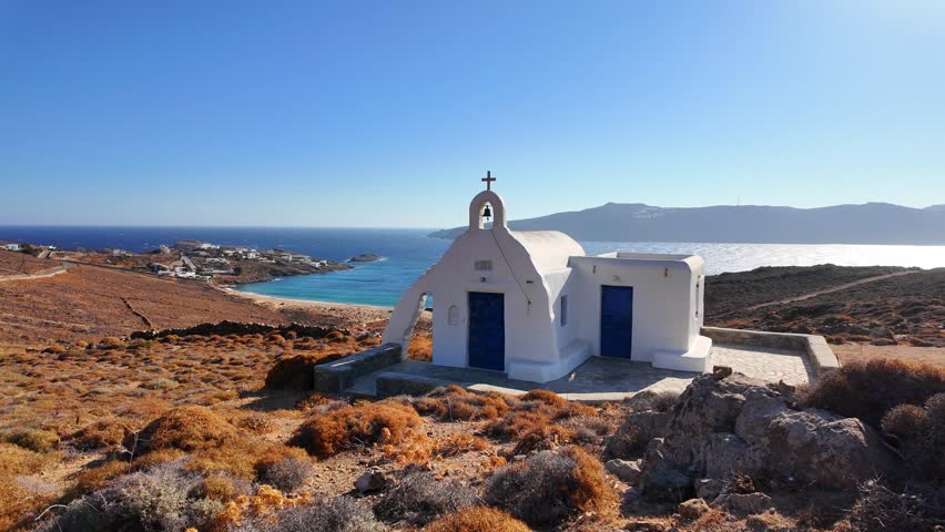 Charming traditional orthodox chapel on Mykonos, Greece, Greek vacation, holiday on the Cyclades islands in the Mediterranean Sea