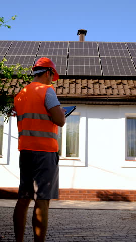 Master solar panels on the roof of the house. Selective focus. Sun.