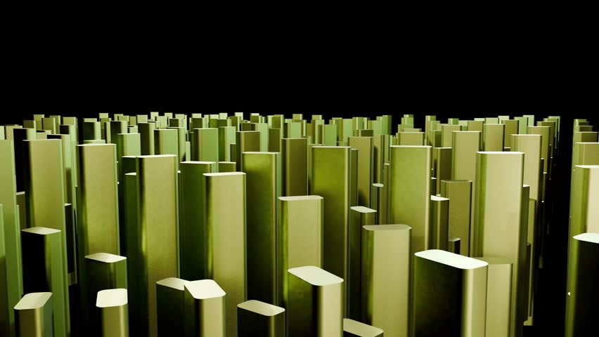 Olive green abstract 3D pillars rising and falling in a rhythmic wave A seamless loop animation representing data growth or a modern cityscape modern