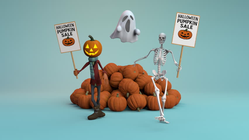 Halloween pumpkin sale – 3d render looped.
