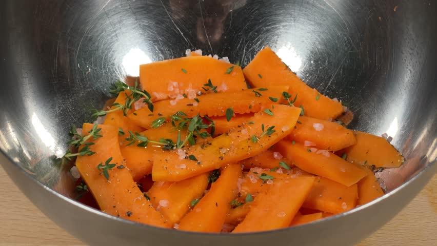 The chef pours oil onto a dish