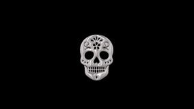 3d animation of a rotating metallic white calavera skull with floral patterns, gothic halloween loop background - Powered by Shutterstock - Get 15% off with code: PIKWIZARD15