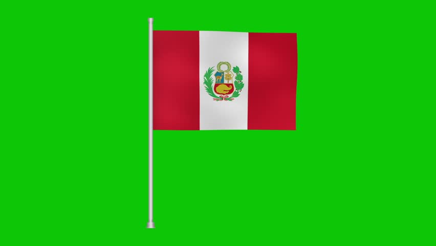 a peruvian banner flutters gracefully against a green screen. it