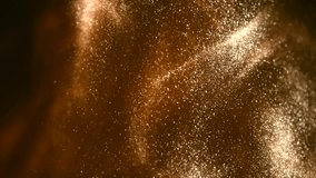 Gold particles floating background, Liquid gold, golden abstract backdrop. Golden abstract backdrop. Beautiful metallic yellow texture, Metallic paint close-up. Art Wallpaper waves surface. Slow-mo - Powered by Shutterstock - Get 15% off with code: PIKWIZARD15