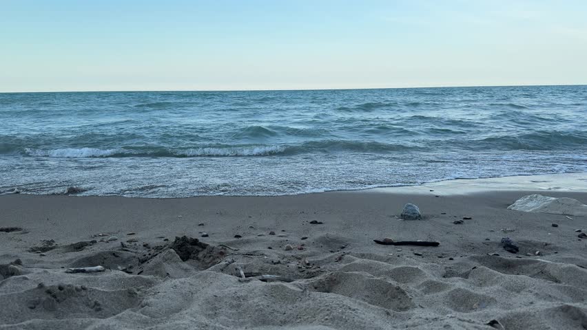 Storm waves crashing on Lake Michigan shore in Chicago, Illinois
