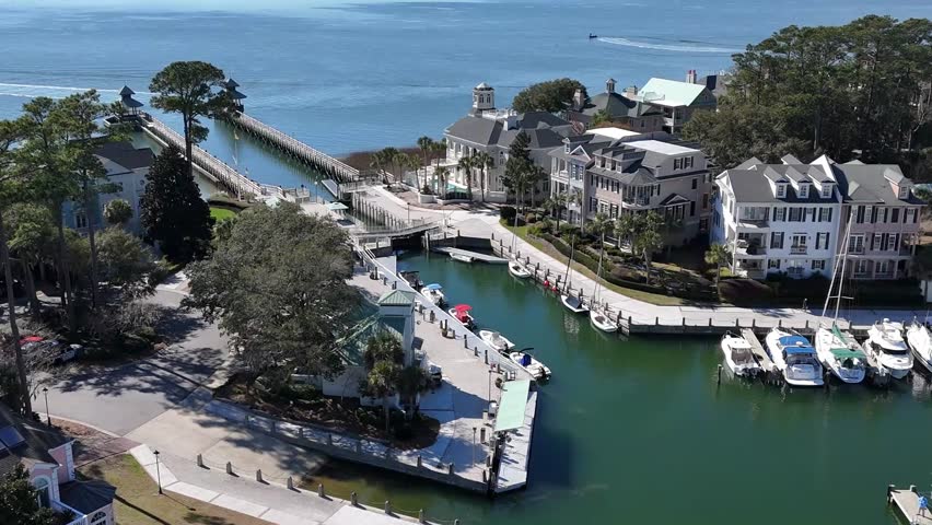 Aerial Drone View of Marina at Hilton Head, South Carolina – HD