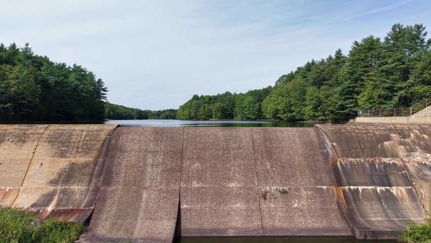 Aerial view of the Bellamy Reservoir dam in Madbury New Hampshire
