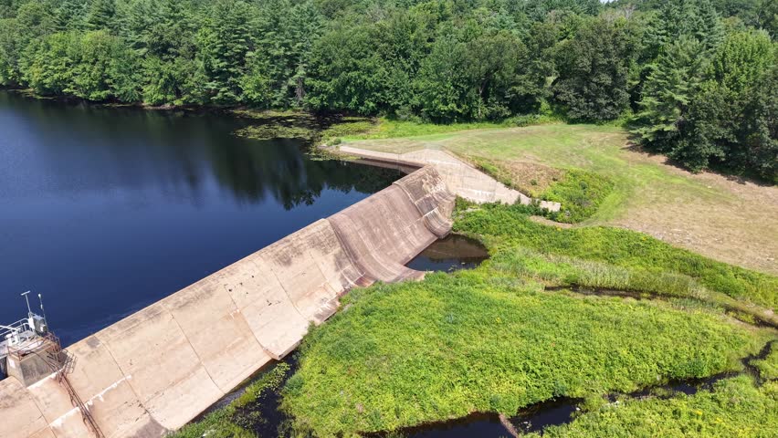 Aerial view of the Bellamy Reservoir dam in Madbury New Hampshire