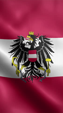 Austria State flag waving animation, vertical flag, seamless loop animated, official colors (portrait).