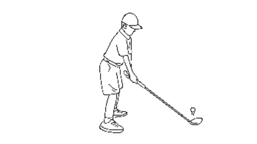 line art animation of golf player hit the ball
