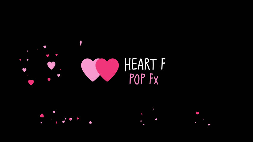 Heart F pop FX pack, two color heart pop effect, minimal cartoon burst animation, flat design love FX, transparent background, alpha channel
