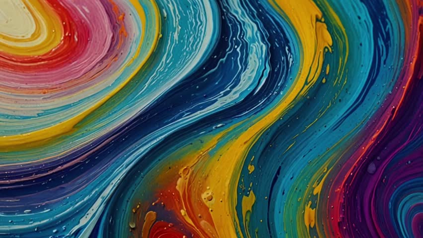 This video features a stunning abstract fluid art painting with a vibrant rainbow color palette.