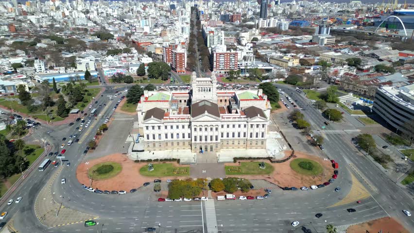 Drone Orbit Around Palacio Legislativo and Plaza del Congreso in Montevideo, Uruguay