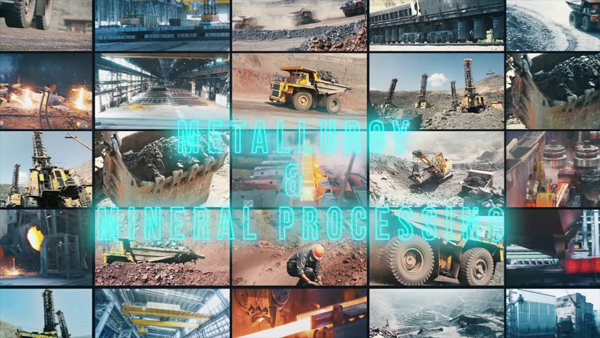 Metallurgy and mineral processing concept. Mining industry concept. Iron ore quarry. Mineral extraction. Multiscreen.