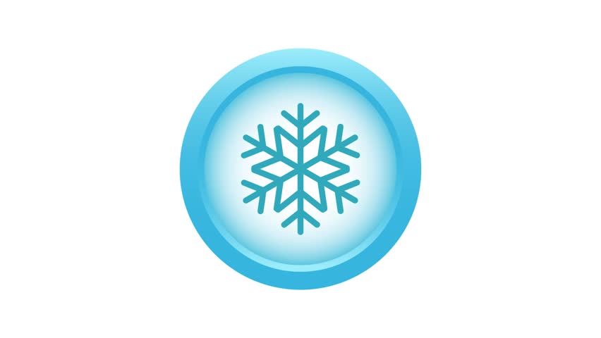 Snowflake animation button icon. Cold animated symbol. Frozen sign on white and green screen background