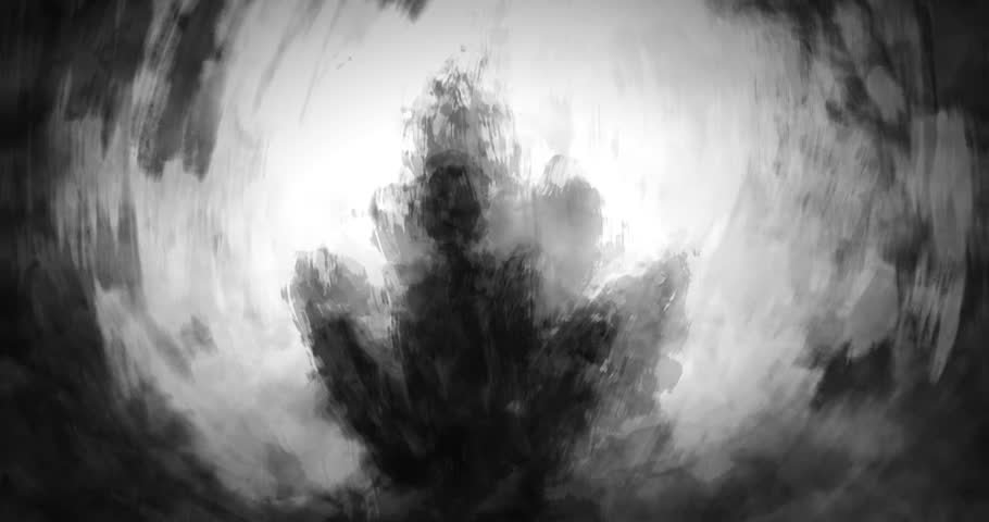 Hellish storm of monsters. Scary grunge animation on black and white background. Motion graphics for music clips and VJ loops. 4K animated video clip with brush strokes. Frightening moving pictures.