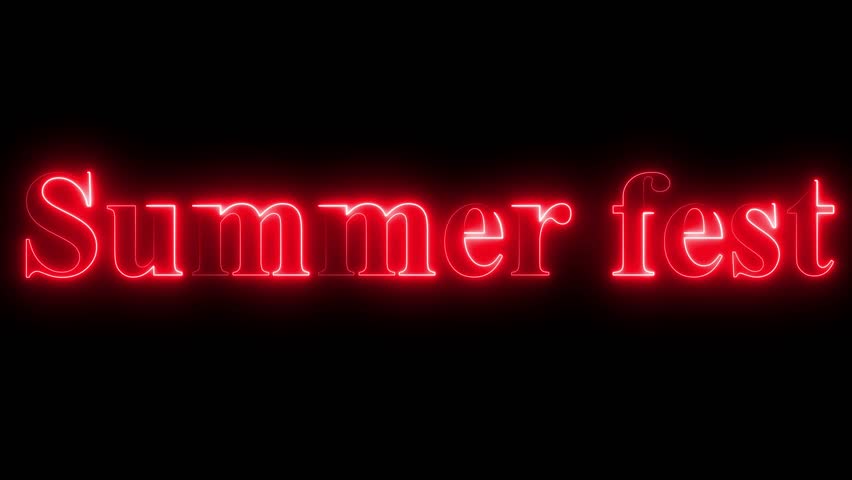 Watch now neon text animation. A neon sign spells out SUMMER FEST against a dark textured background.