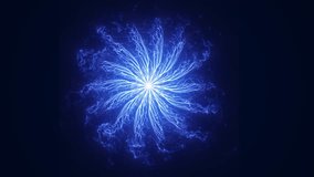 Blue glowing energy burst forming a symmetrical radial explosion with electric tendrils on dark background - Powered by Shutterstock - Get 15% off with code: PIKWIZARD15