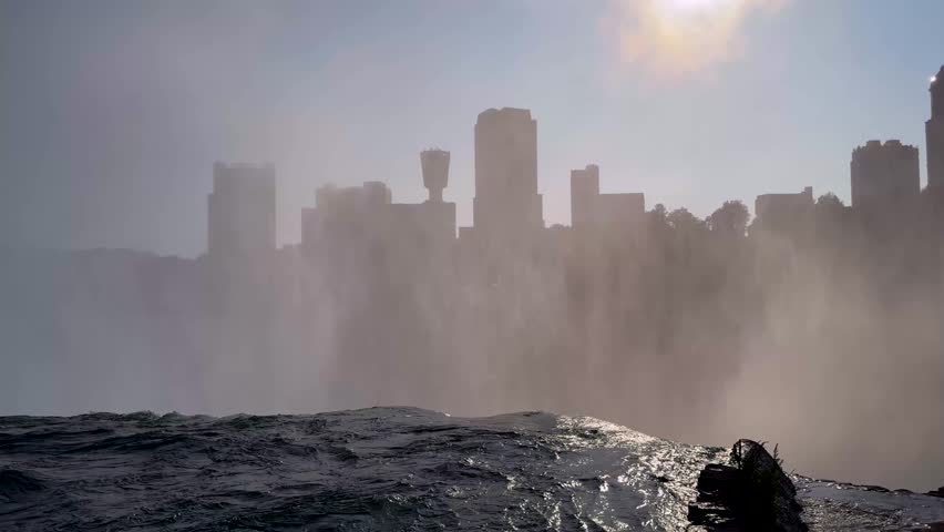 view of the outlines of Niagara Falls buildings on the Canadian side