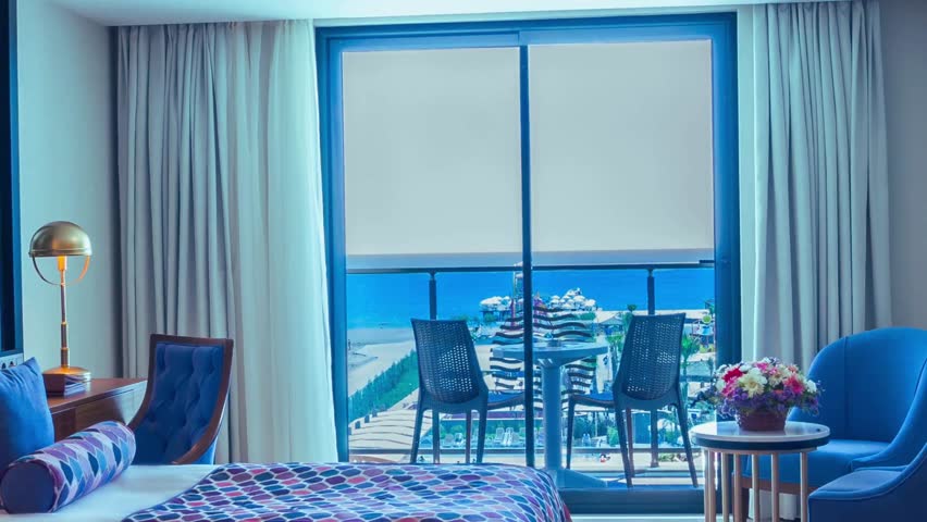 Elegant luxury hotel bedroom interior with modern furniture, cozy bed, soft lighting, and stylish décor. Perfect for travel, hospitality, architecture, backgrounds, lifestyle, and real estate