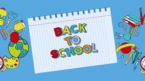 Creative back to school video animation featuring a register with learning accessories like pens, pencils, books, and rulers. Perfect for education, classrooms, presentations, and academic season  - Powered by Shutterstock - Get 15% off with code: PIKWIZARD15