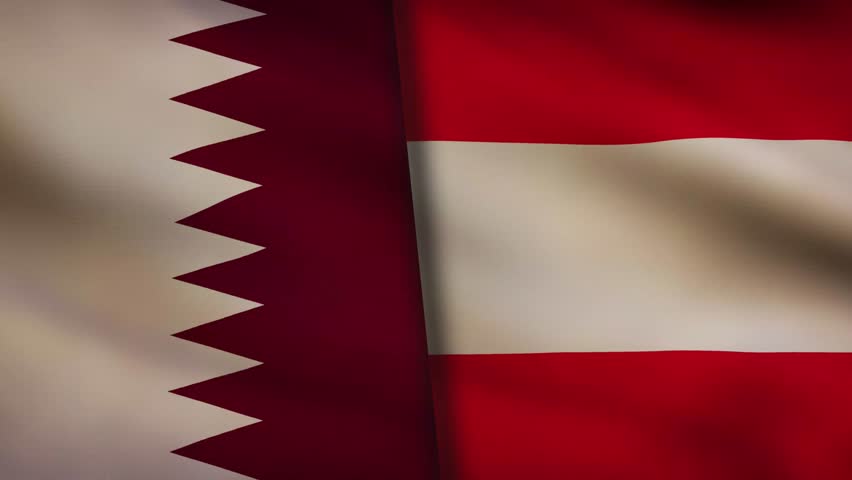 Qatar waving flag and Austria