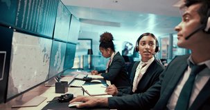 Computer screen, control room and pointing with people in weather pattern office to monitor satellite map. Climate, geology and meteorology group in airport for brainstorming or global warming - Powered by Shutterstock - Get 15% off with code: PIKWIZARD15
