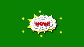 Wow, comic text animation in retro funky pop art style, sparkle stars, star twinkle effect, smoke, cartoon-style animated background with fireworks on a green screen background, 4K video - Powered by Shutterstock - Get 15% off with code: PIKWIZARD15