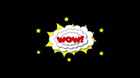Wow, comic text animation in retro funky pop art style, sparkle stars, star twinkle effect, smoke, cartoon-style animated background with fireworks on a black screen background, 4K video - Powered by Shutterstock - Get 15% off with code: PIKWIZARD15