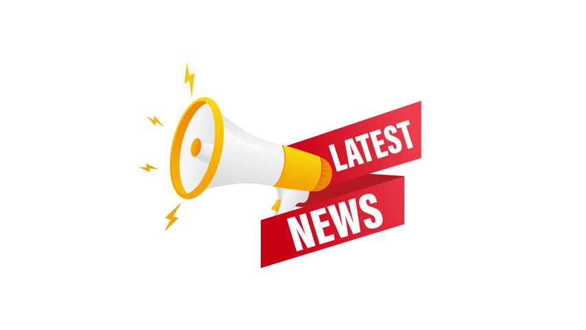 Latest news announcement with megaphone on white and green screen