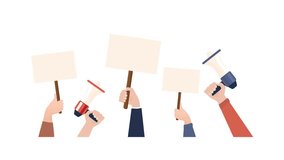 Hands holding blank signs and megaphones on white and green screen - Powered by Shutterstock - Get 15% off with code: PIKWIZARD15