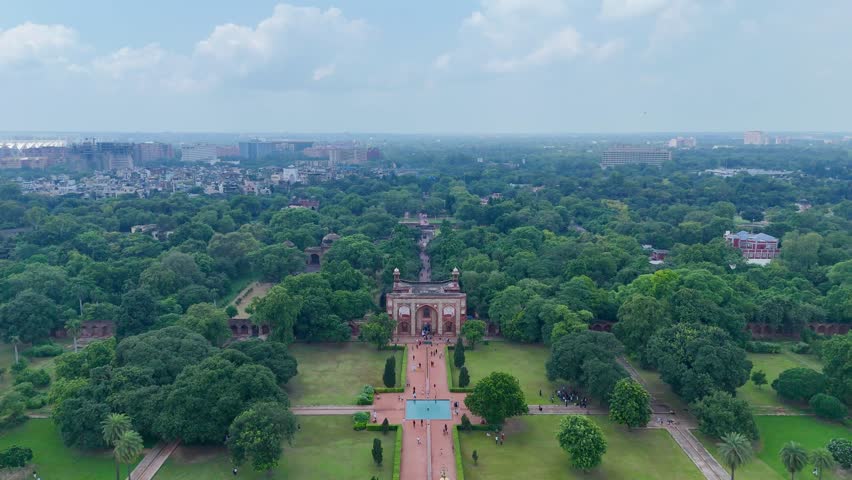 Aerial Shot of Humayun tomb in New Delhi, India