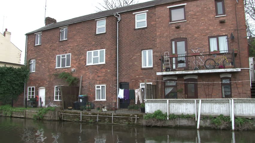 Terrace houses backing onto a canal.