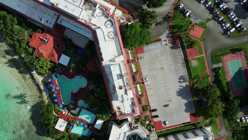Top View Of Hilton Guam Resort And Spa In Tumon Bay, Hilton Road, Tumon, Guam, USA. Aerial Shot