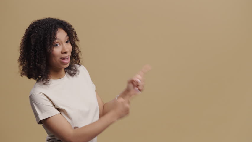 Happy Smiling African Woman Presenting Showing Something Isolated, Mockup 