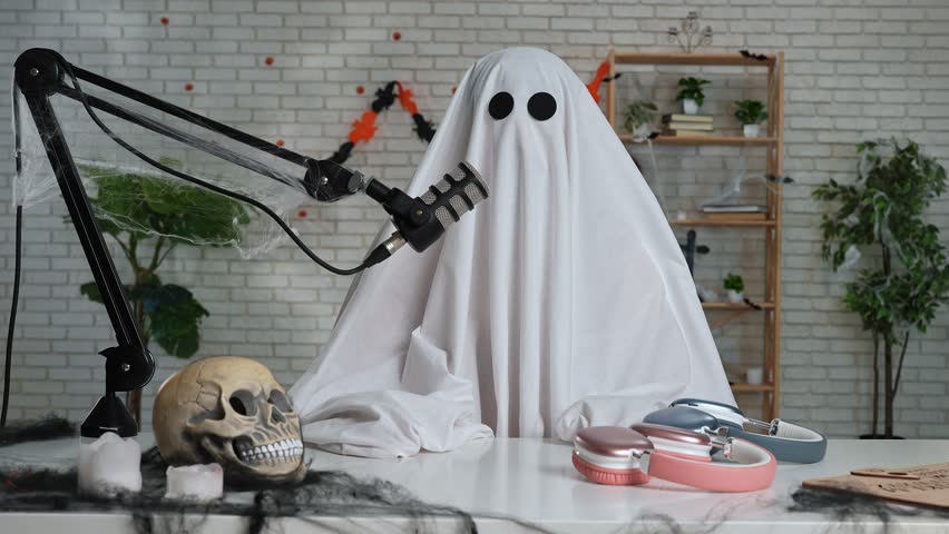 Halloween Ghost Podcast or Blog setup with Microphone