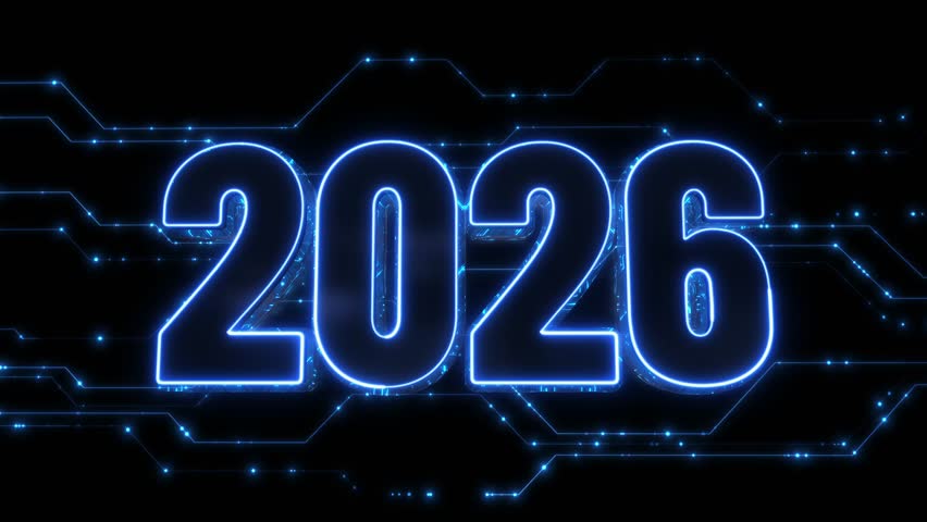 Digital Data moving on Circuit Board and CPU in form of 2026 new year digits. Abstract high tech Artificial intelligence (AI), data mining, modern computer technology surface. Cyber new year congrats - Powered by Shutterstock - Get 15% off with code: PIKWIZARD15