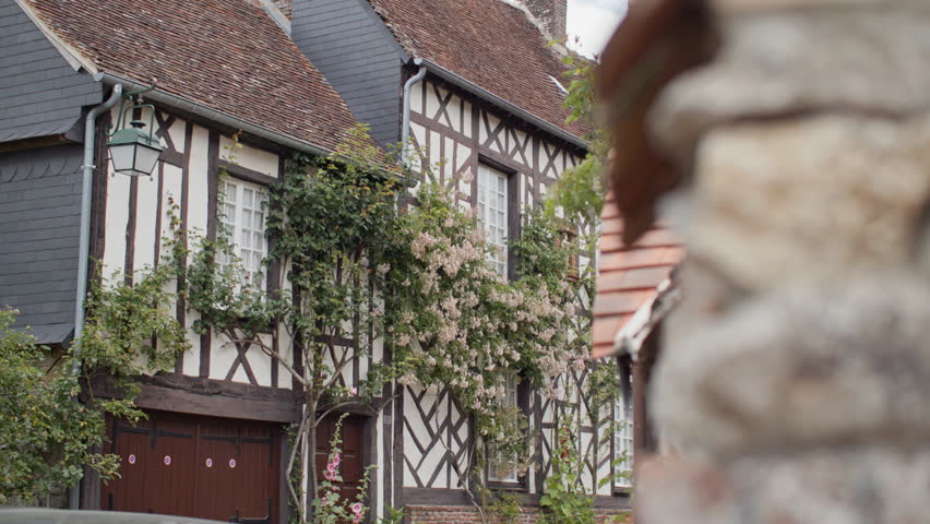 Picturesque village of Gerberoy in France architecture and cityscape. Countryside of Europe, architecture of old authentic buildings.