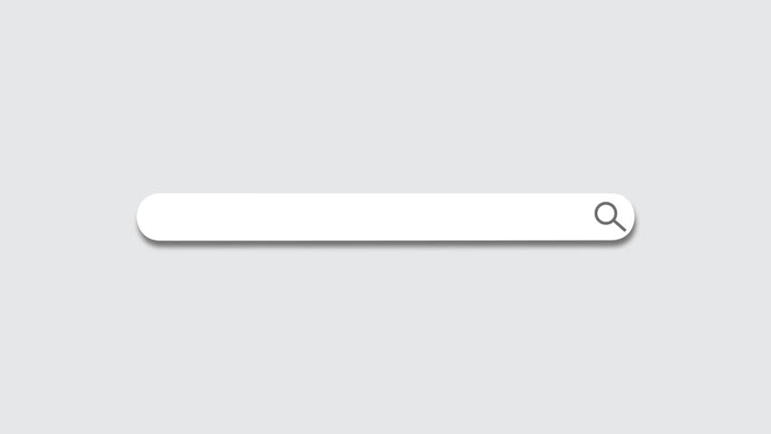 White search bar flat animation with morphing dynamic motion and magnifying glass icon on grey background and green screen. 4K animated for searching information, text box, and explainer video.