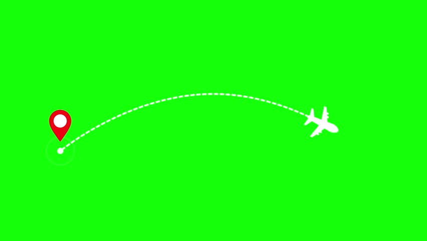 Airplane Flight Path Animation with Location Pin on Green Screen