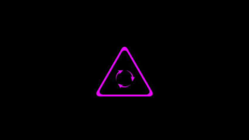 A neon pink triangle with rounded corners encloses a circular arrow symbol on a black background, representing a warning or recycling concept. - Powered by Shutterstock - Get 15% off with code: PIKWIZARD15