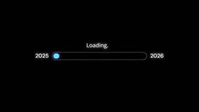 Loading bar from 2025 to 2026 with glowing blue progress on black background, modern new year 2026 transition graphic. Transparent background in 4k alpha channel - Powered by Shutterstock - Get 15% off with code: PIKWIZARD15