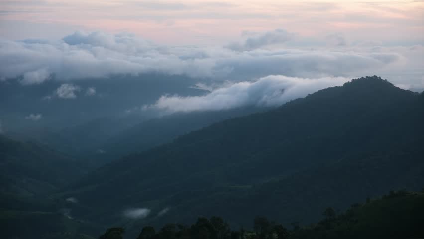 Greenery mountains on cloudy morning
